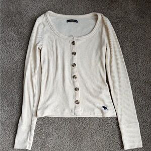 Abercrombie & Fitch Cream Button-Up Ribbed Top